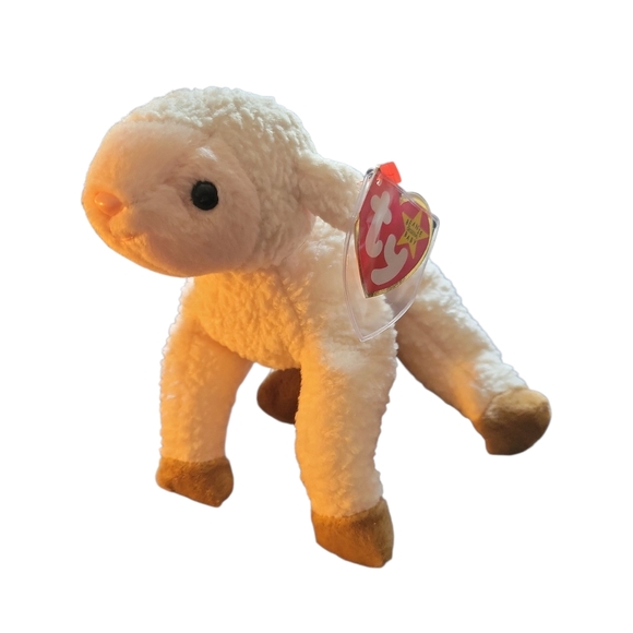 Ty Other - Ewey Ty Original Beanie Babie Plush Lamb in Cream and Brown